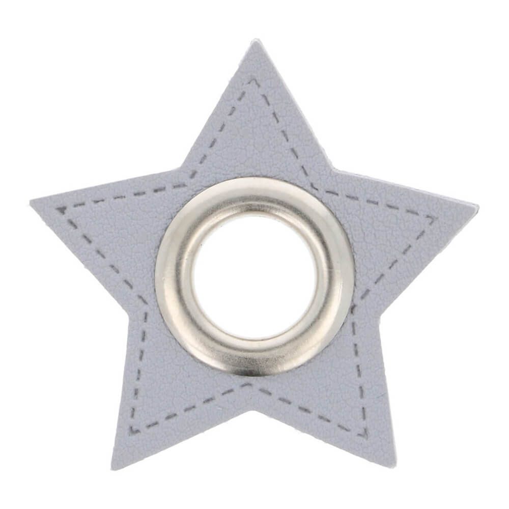 Kunstleder Ösen - Ösen Patches - Hellgrau Stern - 11mm - Silber - 1 Stück