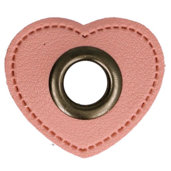 Kunstleder Ösen - Ösen Patches - Rosa Herz - 8mm - Altsilber - 1 Stück