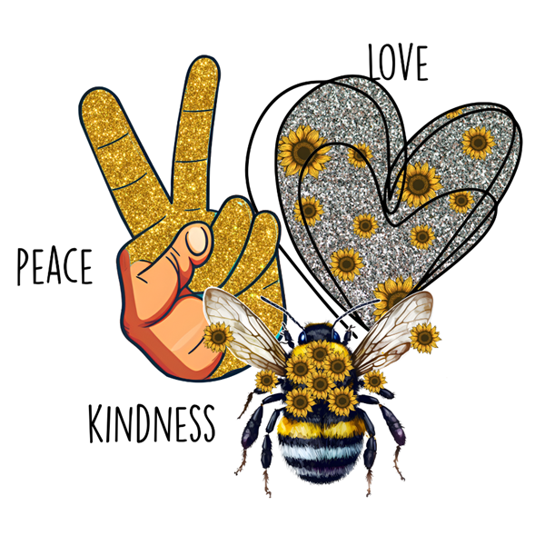 Bügelbild - Plott - Peace Love Kindness - 11,4cm x 10,2cm