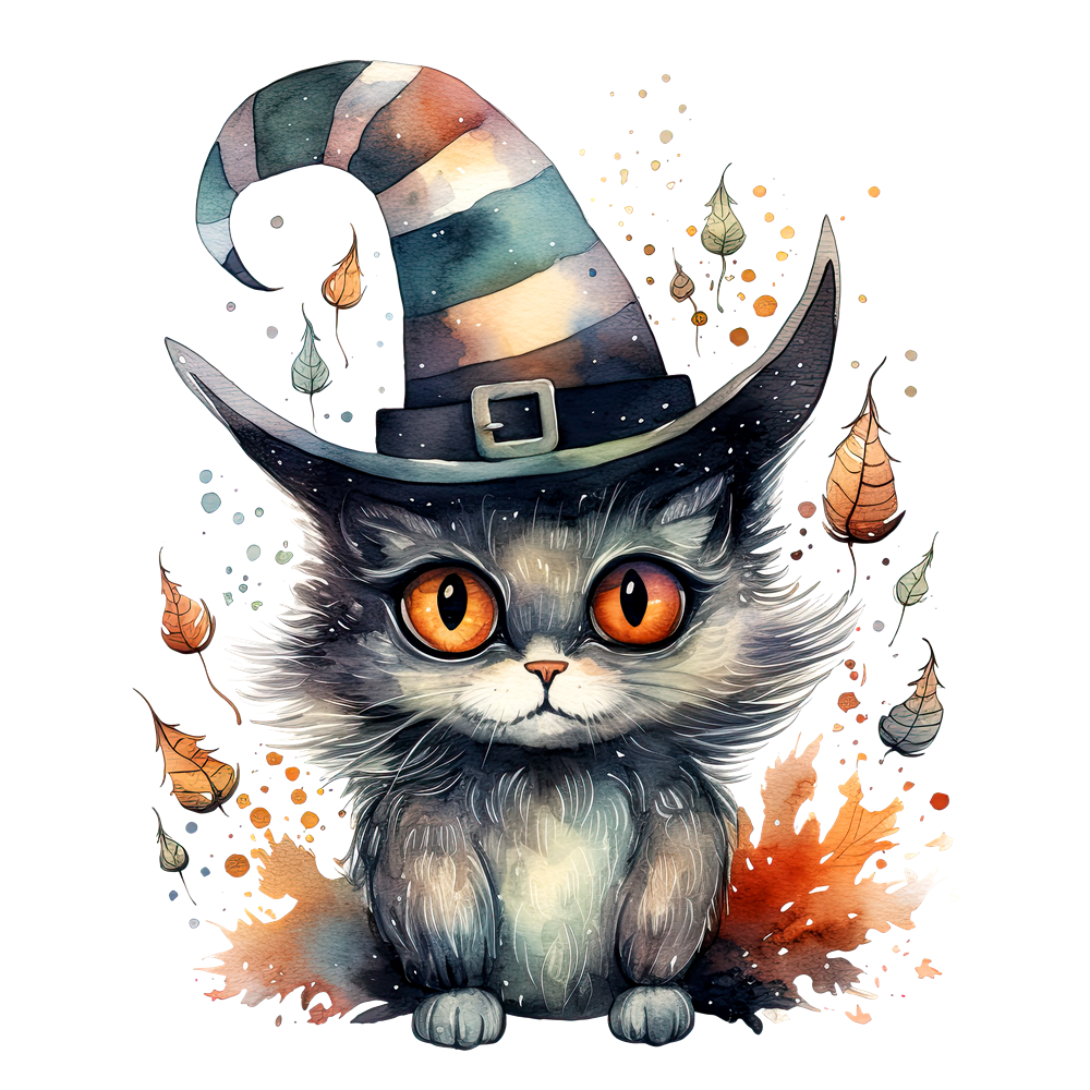 Bügelbild - Plott - Halloween  Katzenhexe - ca. 13cm x 11cm