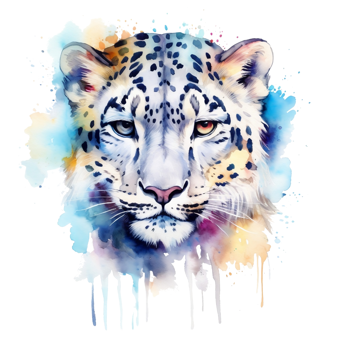 Bügelbild - Plott - Aquarell Schnee-Leopard Blau 11cm x 12cm