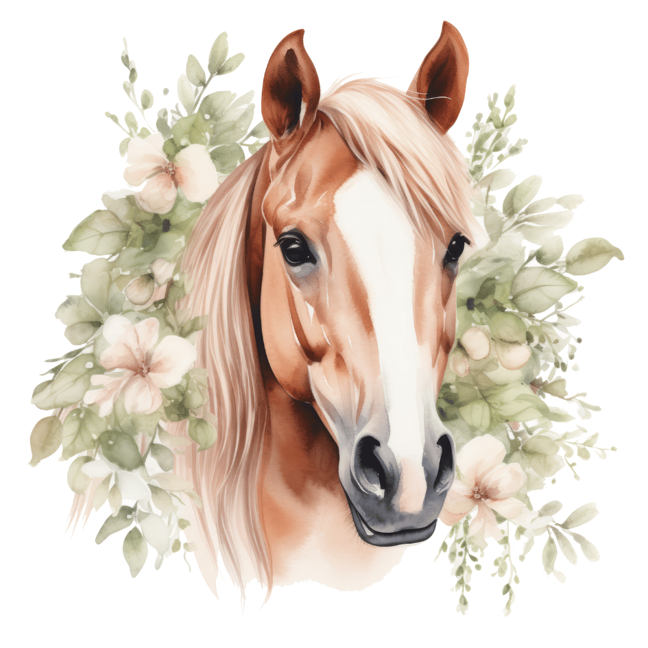 Bügelbild - Plott - Pferd mit grünen Blättern - 13cm x 12,4cm