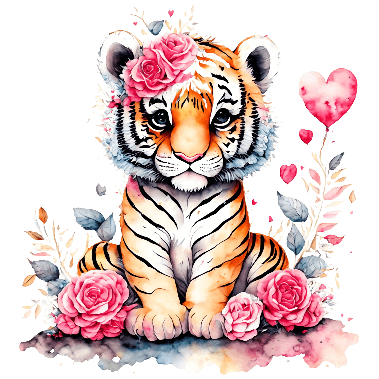 Bügelbild - Plott - Babytiger mit Rosen 12cm x 12cm