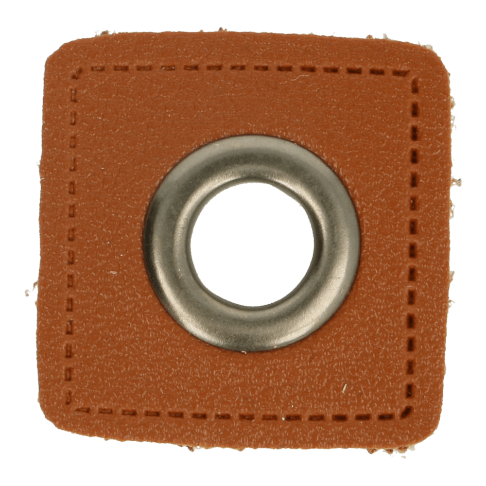 Kunstleder Ösen - Ösen Patches - Braun Viereck - 8mm - Altsilber - 1 Stück