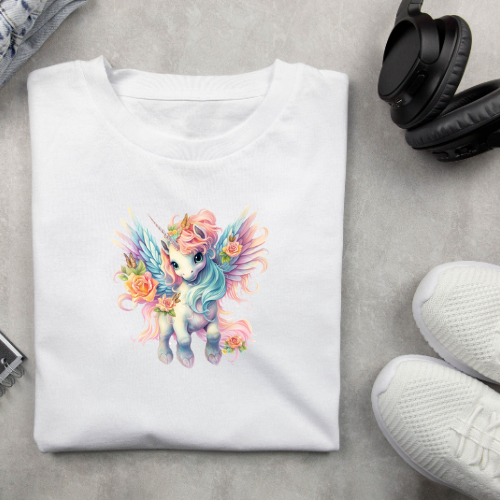 Bügelbild - Plott - Einhorn mit Rosen 11cm x 11cm 