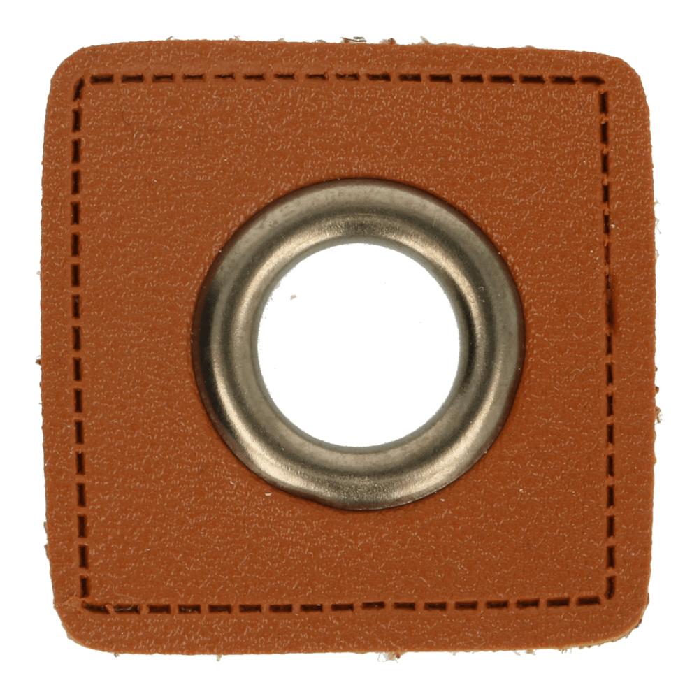 Kunstleder Ösen - Ösen Patches - Braun Viereck - 11mm - Altsilber - 1 Stück