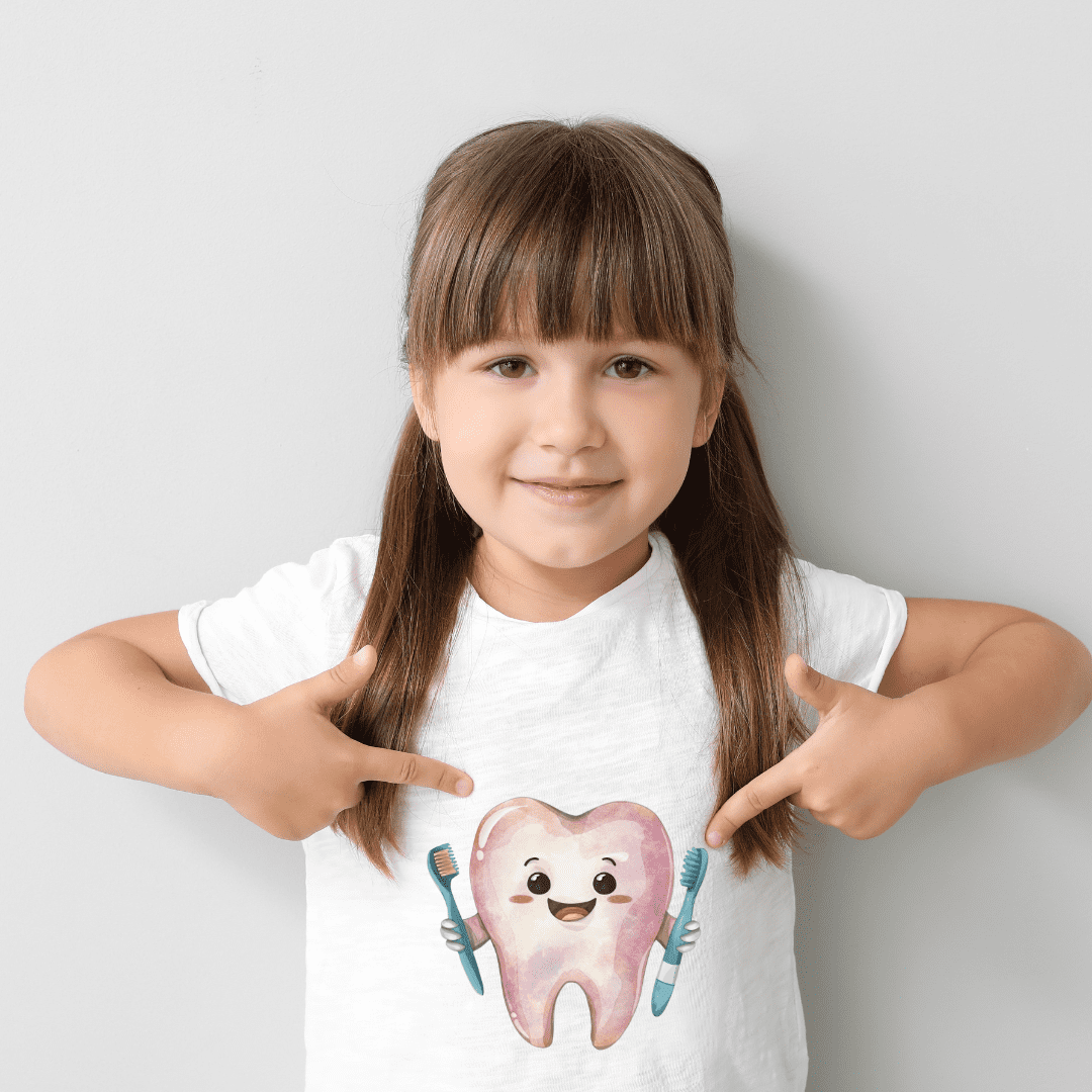 Bügelbild - Plott - Zahn mit Zahnbürste - 11,8cm x 11,8cm