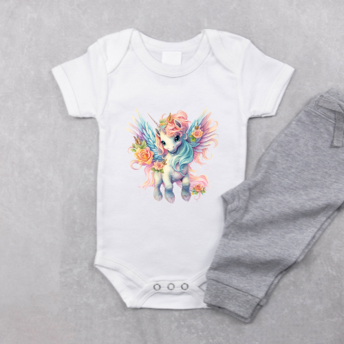 Bügelbild - Plott - Einhorn mit Rosen 11cm x 11cm 