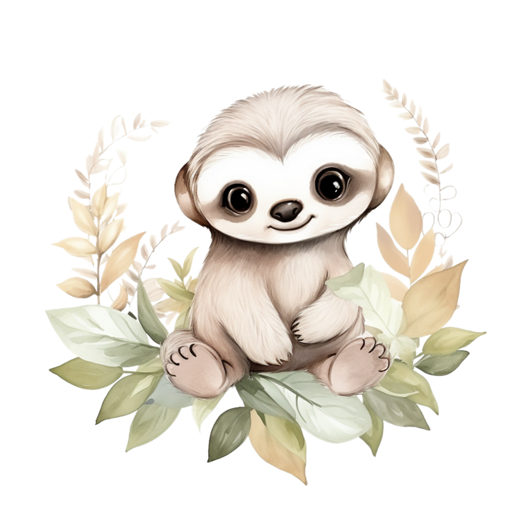 Bügelbild - Plott - Faultier im Blätterkranz - 13,5cm x 12,5cm