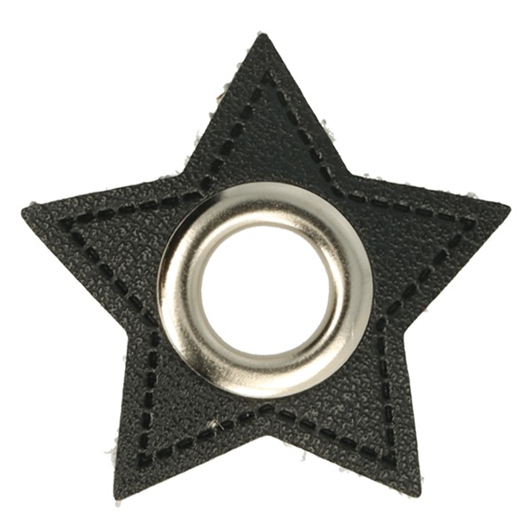 Kunstleder Ösen - Ösen Patches - Schwarz - Stern - 11mm - Silber