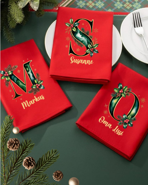 Personalisierter DTF Bügelbild Buchstabe für Weihnachtsservietten in 12cm – exklusiv und nur für kurze Zeit