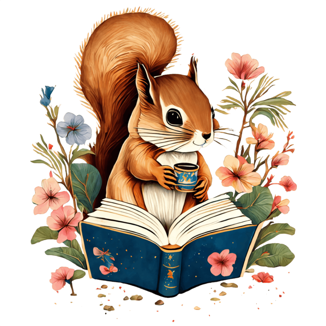 Bügelbild - Plott - Eichhörnchen Buch - 12,5cm x 12,5cm