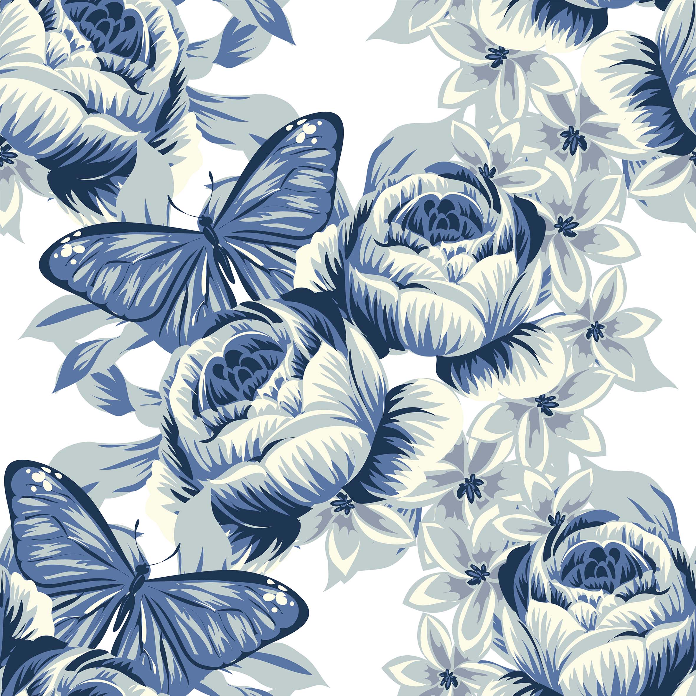 Eigenproduktion - Jersey Stoff - Baumwolljersey - Blue Butterflies