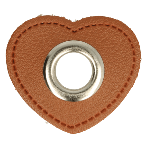 Kunstleder Ösen - Ösen Patches - Braun - Herz - 11mm - Silber