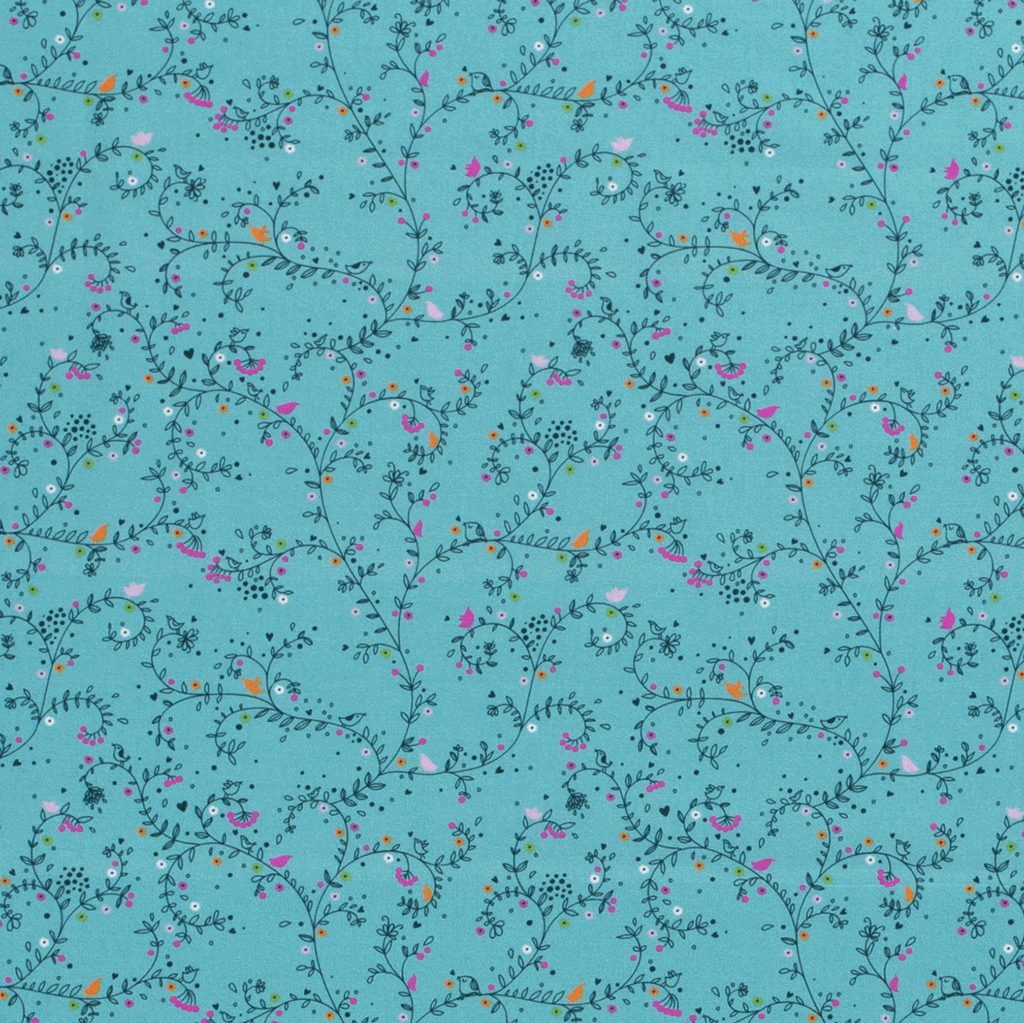 Webware - Baumwoll Stoff - Popeline - Millefleurs - Zarte  Blumen auf Türkis