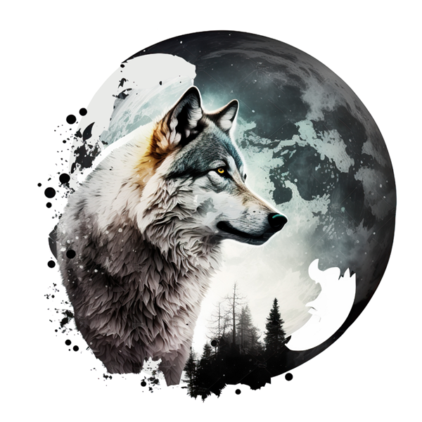 Bügelbild - Plott - Wolf und Mond - 13,2cm x 14,3cm