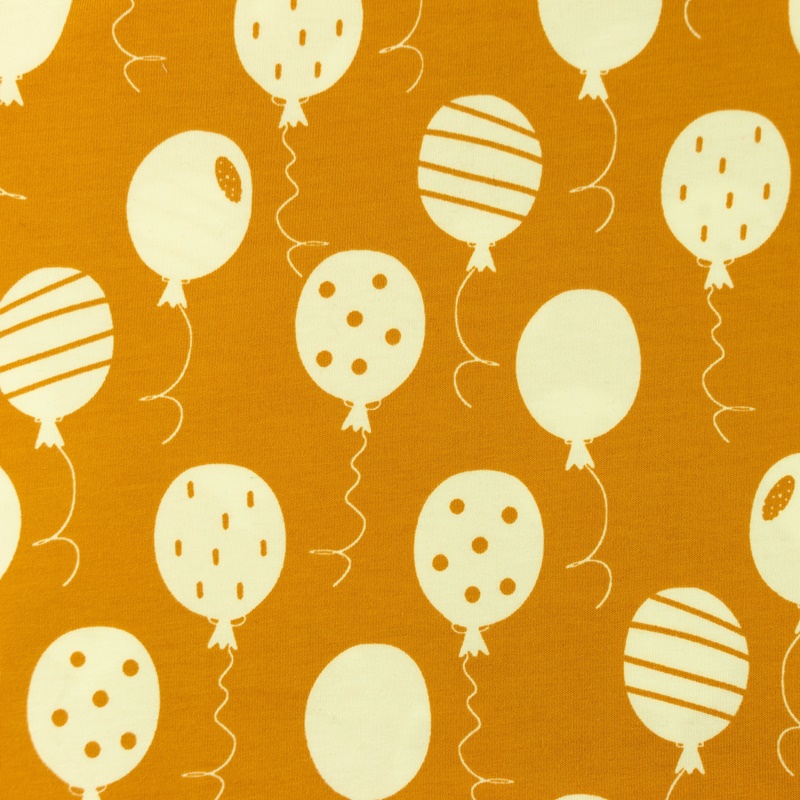 Jersey - Baumwolljersey Stoff - Motivjersey - Luftballons in Weiß auf Ocker