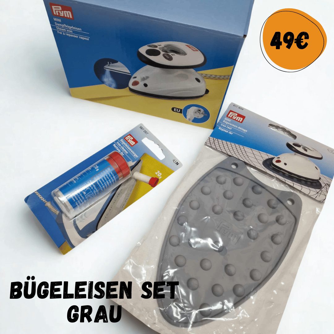 Sparset - Prym Dampfbügeleisen - SET mit Ablage und Reiniger - grau