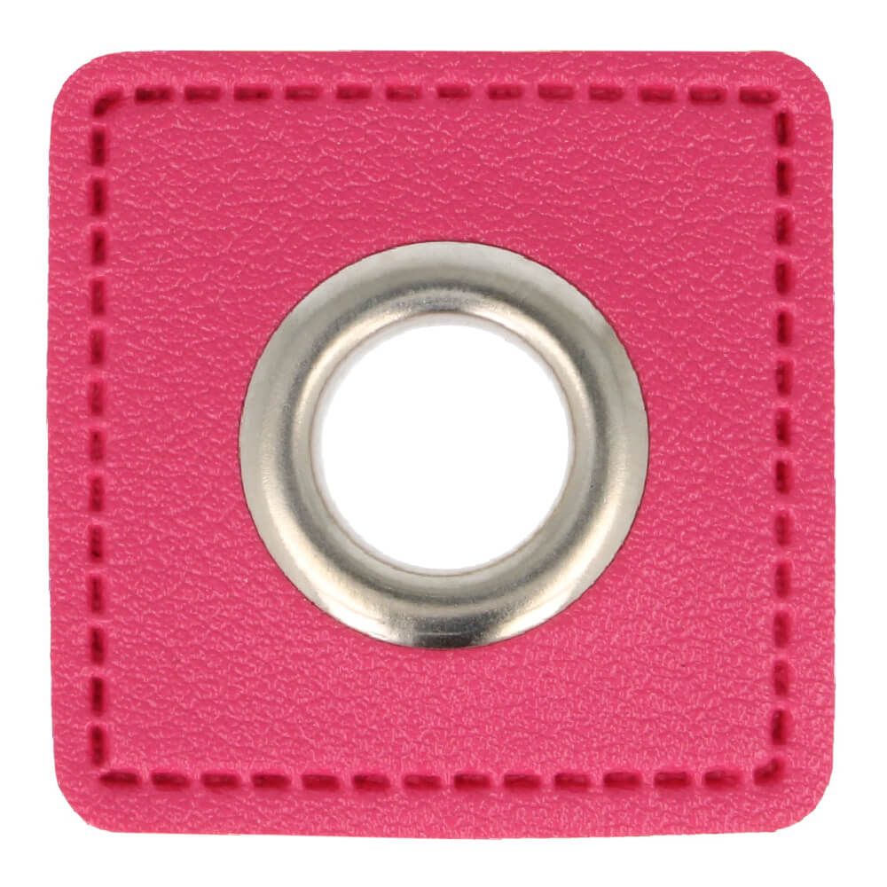 Kunstleder Ösen - Ösen Patches - Pink Viereck - 11mm - Silber - 1 Stück 