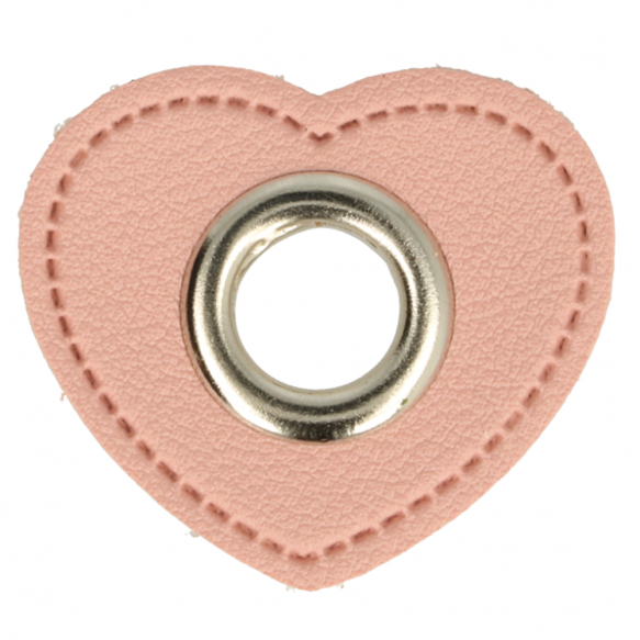 Herzförmiger Kunstleder Ösen-Patch in Rosa mit 11 mm Silber-Öse, hochwertiges herzförmiges Zubehör für Hoodies, Taschen und liebevolle Handmade-Details.