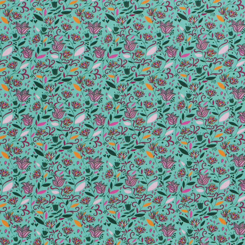 Webware - Baumwoll Stoff - Popeline - Millefleurs - Bunte Blumen auf Türkis