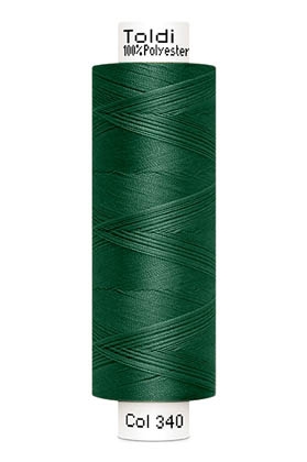 Gütermann Allesnäher Toldi 500 Meter in Waldgrün (340) – Hochwertiges Nähgarn aus 100% Polyester für Nähmaschinen und Handarbeiten in dunklem Tannengrün.