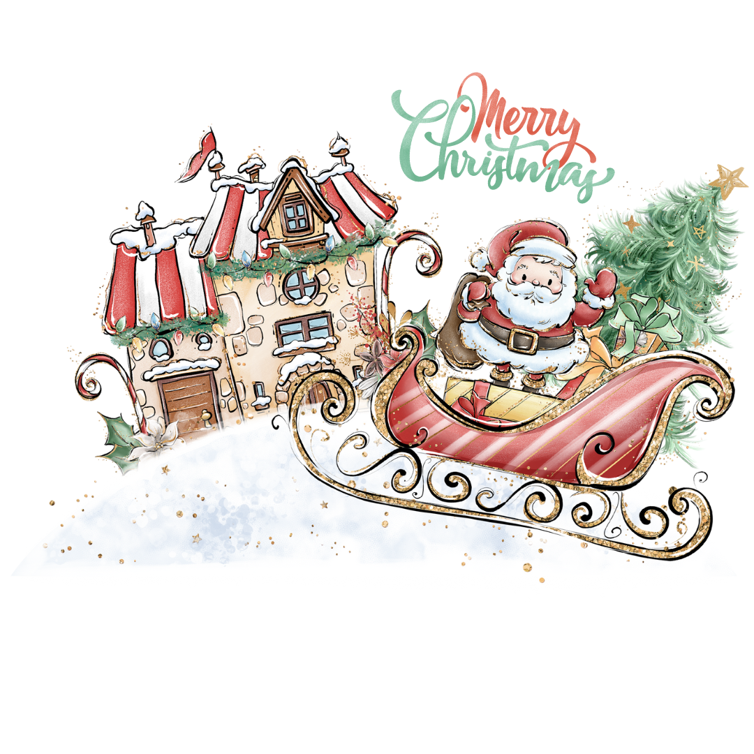 Bügelbild - Plott - Weihnachtsmann im Schlitten - 15cm x 10cm 